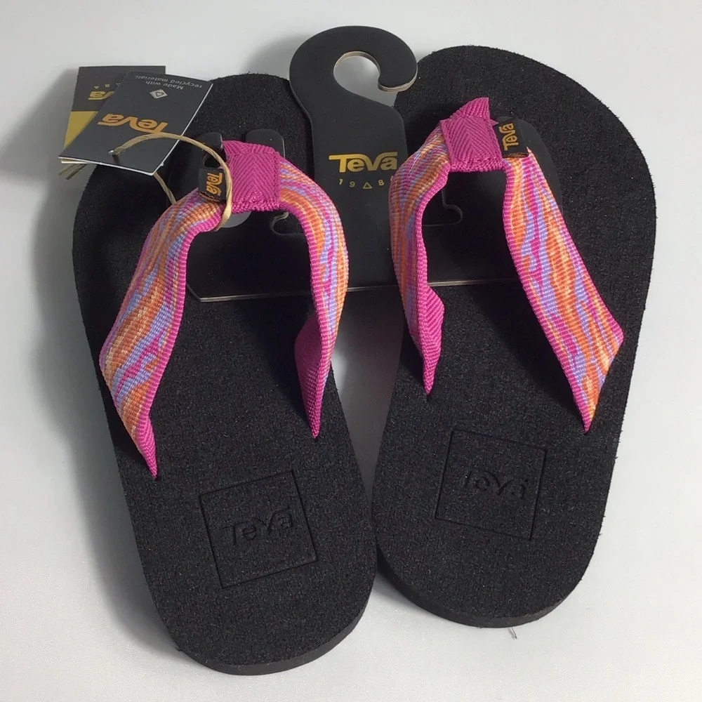 Teva Girl's Pink and Black Water Sandals Flip Flops